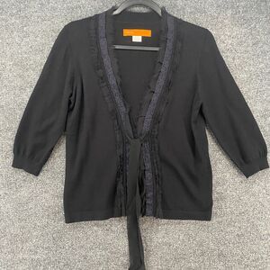 Cynthia Steffe Cardigan Sweater Womens M Black Front Tie Preppy Old Money Classy